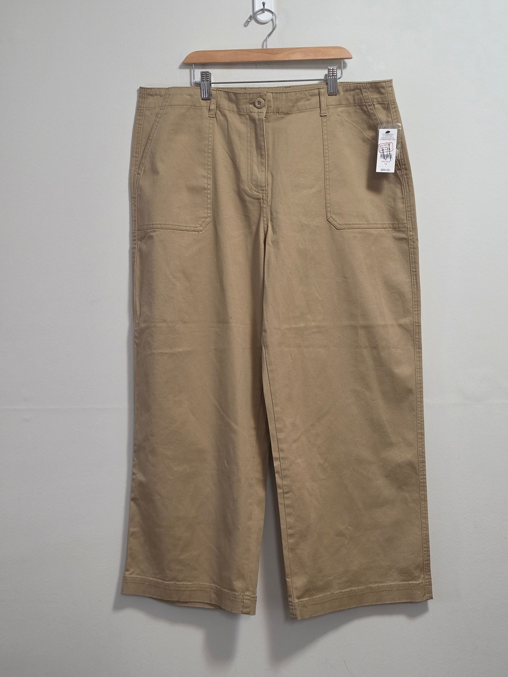 Lord & Taylor Tan Wide-Leg Cotton Chinos